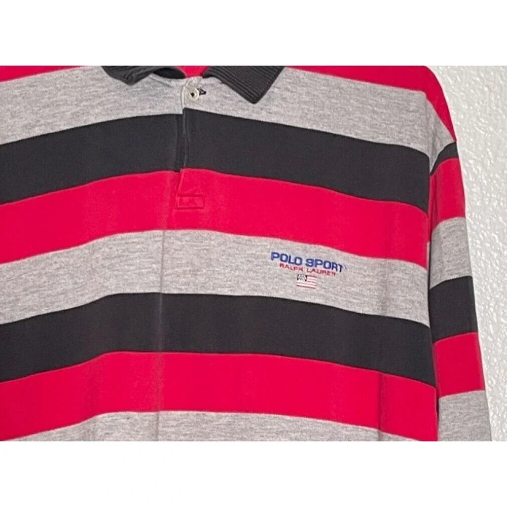 Vintage Ralph Lauren Polo Sport Rugby Shirt Men's‎ XL Striped Long Sleeve Stain
